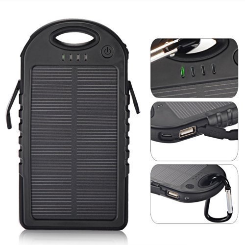 5000mAh Ārējais akumulators ar saules bateriju - melns, Solar Power Bank (1)