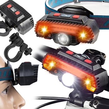 Uzlādējama velosipēda lampa ar pagriezieniem un galvas luktura funkciju
