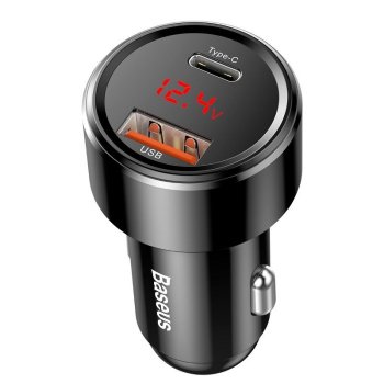 Baseus Magic Universal Smart Car Charger USB + USB-C (QC4.0 PD 45W), Black | Automašīnas Telefona Lādētājs