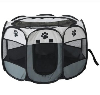 Salokāma Auduma Manēža Sētiņa Kucēniem Kaķēniem - 74cm x 43cm, Pelēks | Fabric Playpen Arena for Pets