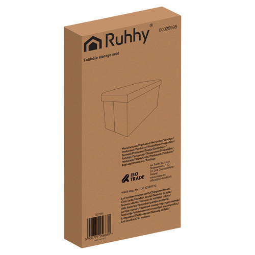 Saliekams velūra pufs ar kasti Ruhhy 25995, 60x30x30 cm, melns (0)