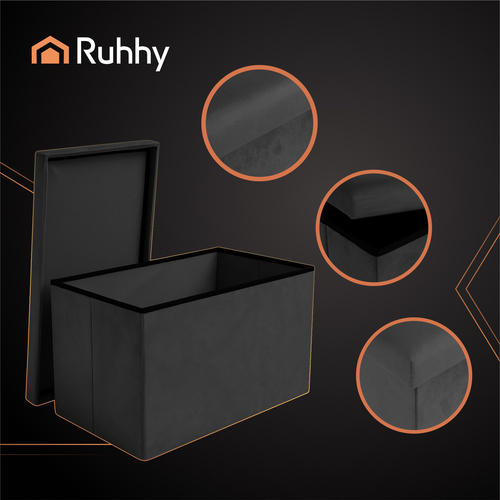 Saliekams velūra pufs ar kasti Ruhhy 25995, 60x30x30 cm, melns (2)