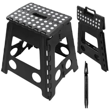 Izturīgā portatīvā salokamā taburete 39 cm, melna