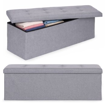 Pufs ar kasti mantu glabāšanai 111x38 cm ModernHome, gaiši pelēks