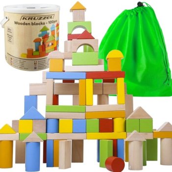 Konstruktors Koka Kluči Bloki Spainītī Sorteris Šķirotājs, 105 gab. | Constructor Wooden Blocks Bricks in Bucket Sorter