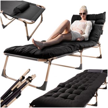 Saliekamā tūrisma gulta ar matraci 193 cm, melna