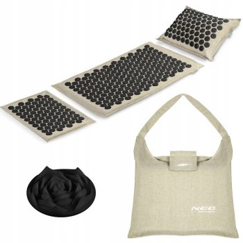 NEO Sport NS-902 akupresūras paklājs, akupunktūras adatu masāžas paklājiņš, Kuznecova aplikators, komplekts ar spilvenu, 70x44 cm, Pelēks/Melns | Acupuncture Massage Mat