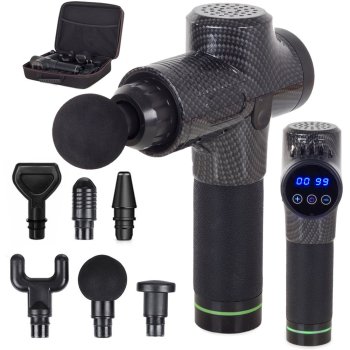 Masāžas Ierīce Pistole Muskuļu Masažieris ar 6 Uzgaļiem / Bezvadu Masieris ar Displeju, Pelēks-Melns | Muscle Massager Gun Pistol Device