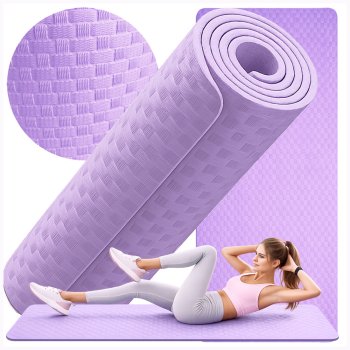Biezs vingrošanas paklājiņš jogai un fitnesam 180x60cm, violets