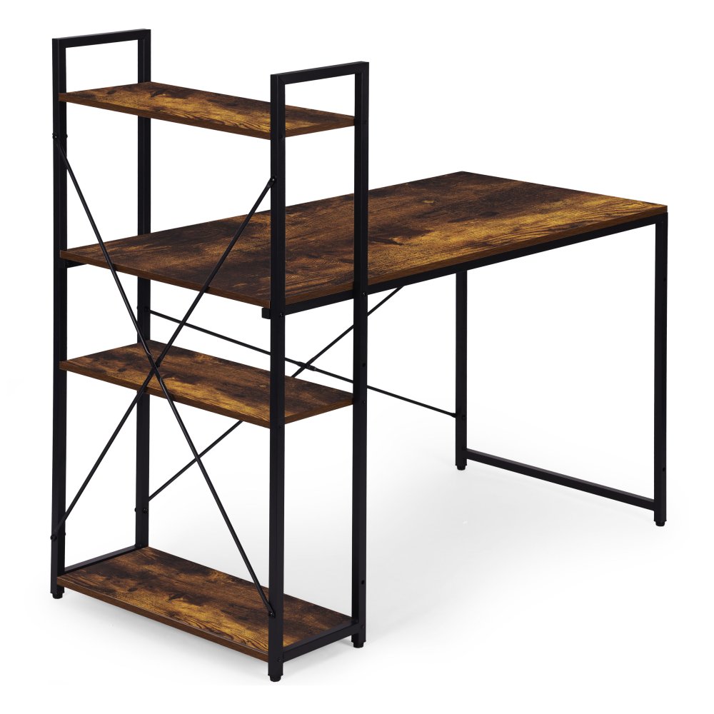 Datorgalds ar plauktiem ModernHome 120x60 cm loft stilā, novecojis riekstkoks (3)