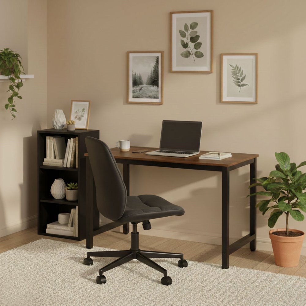 Datora galds 120x60 cm ModernHome darbam un mācībām, tumšs riekstkoks (1)