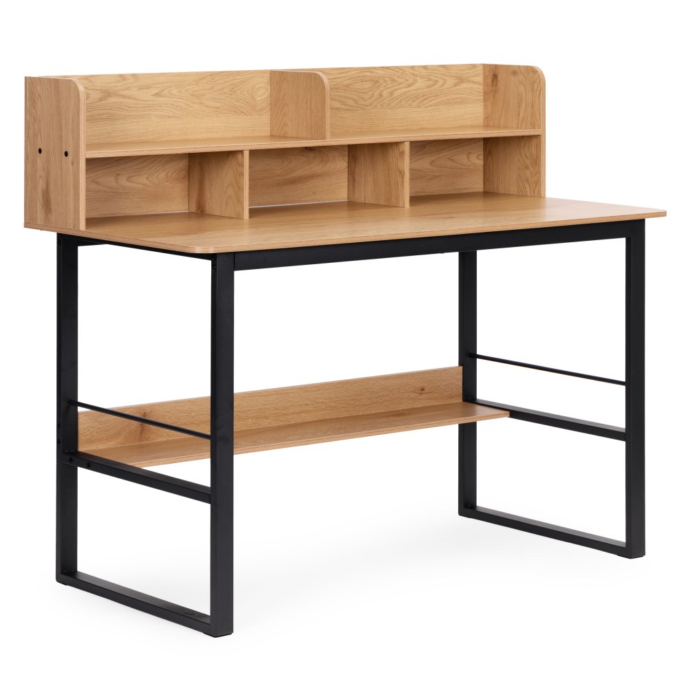 Datorgalds ar plauktiem 120x60 cm ModernHome loft stilā, gaišs ozols (3)