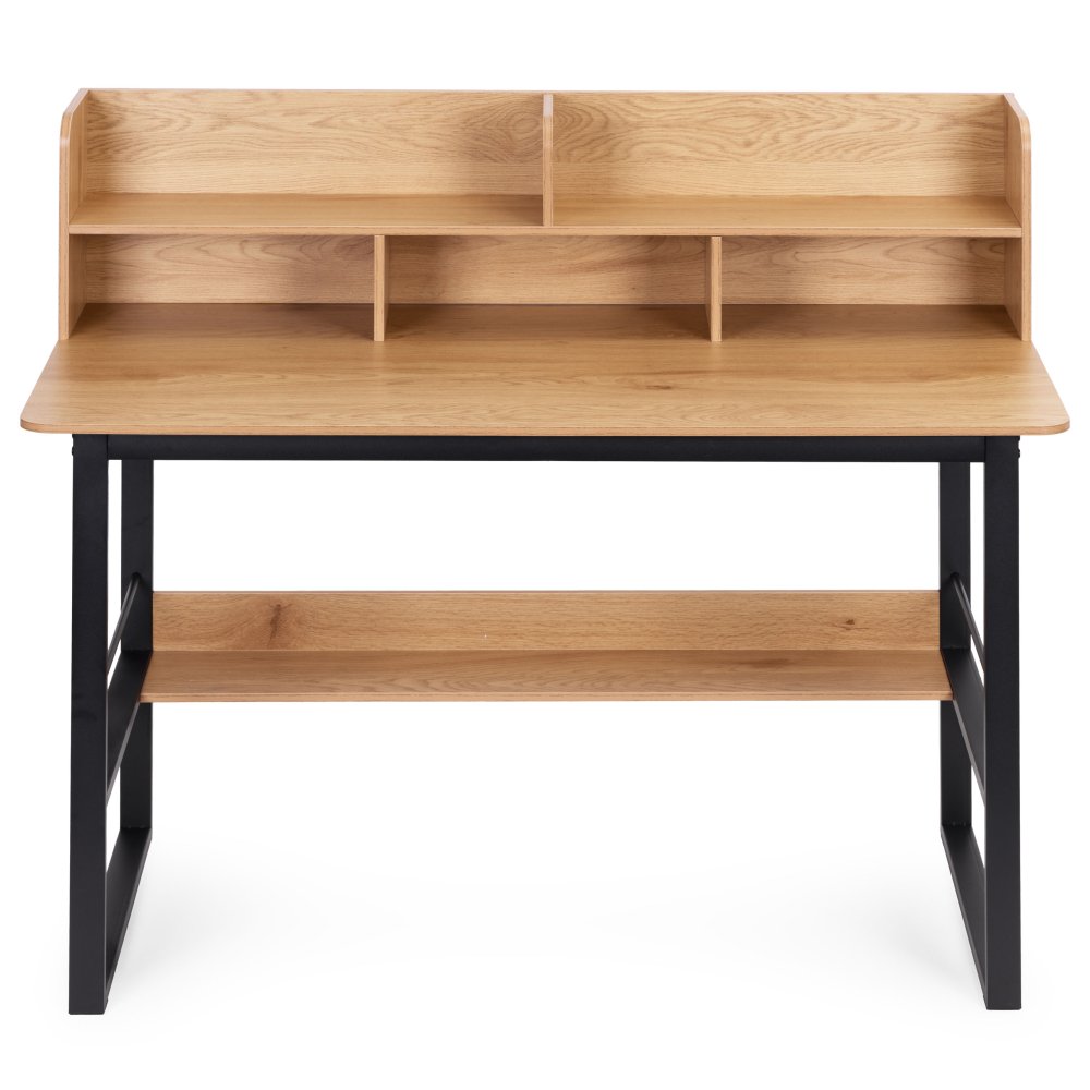 Datorgalds ar plauktiem 120x60 cm ModernHome loft stilā, gaišs ozols (2)