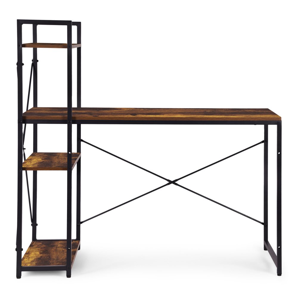 Datorgalds ar plauktiem ModernHome 120x60 cm loft stilā, novecojis riekstkoks (2)