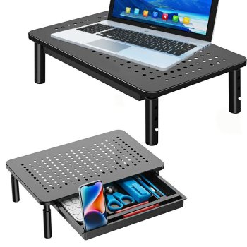 Regulējams klēpjdatora un monitora statīvs ar atvilktni