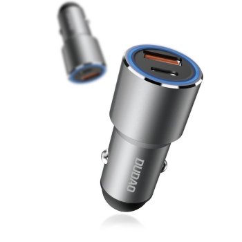 Dudao Car Charger USB / USB Type C PD, QC 3.0, 22,5 W, Gray | Automašīnas Lādētājs Adapteris