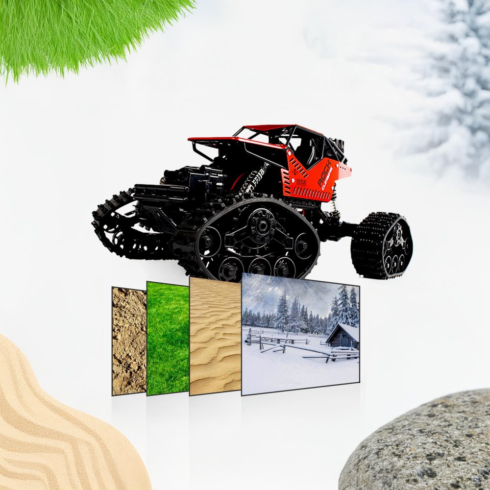 Radiovadāms 4x4 visurgājējs 2in1 ar kāpurķēdēm un riteņiem, sarkans (3)