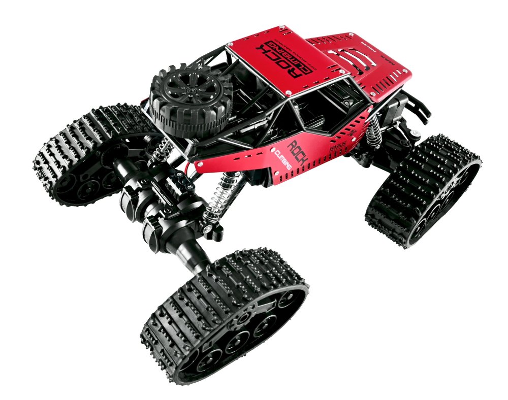 Radiovadāms 4x4 visurgājējs 2in1 ar kāpurķēdēm un riteņiem, sarkans (1)