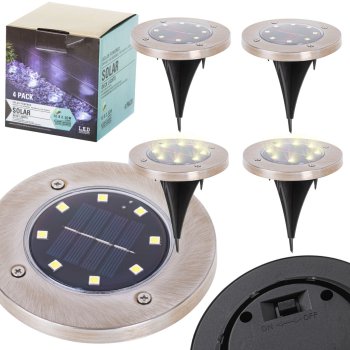 Saules Dārza Zemē Iebūvējamas Āra Spotlampas Apgaismojums 8 LED, Silti Balts, 4 gab. | Solar Outdoor Ground Lights Garden Path, Warm White