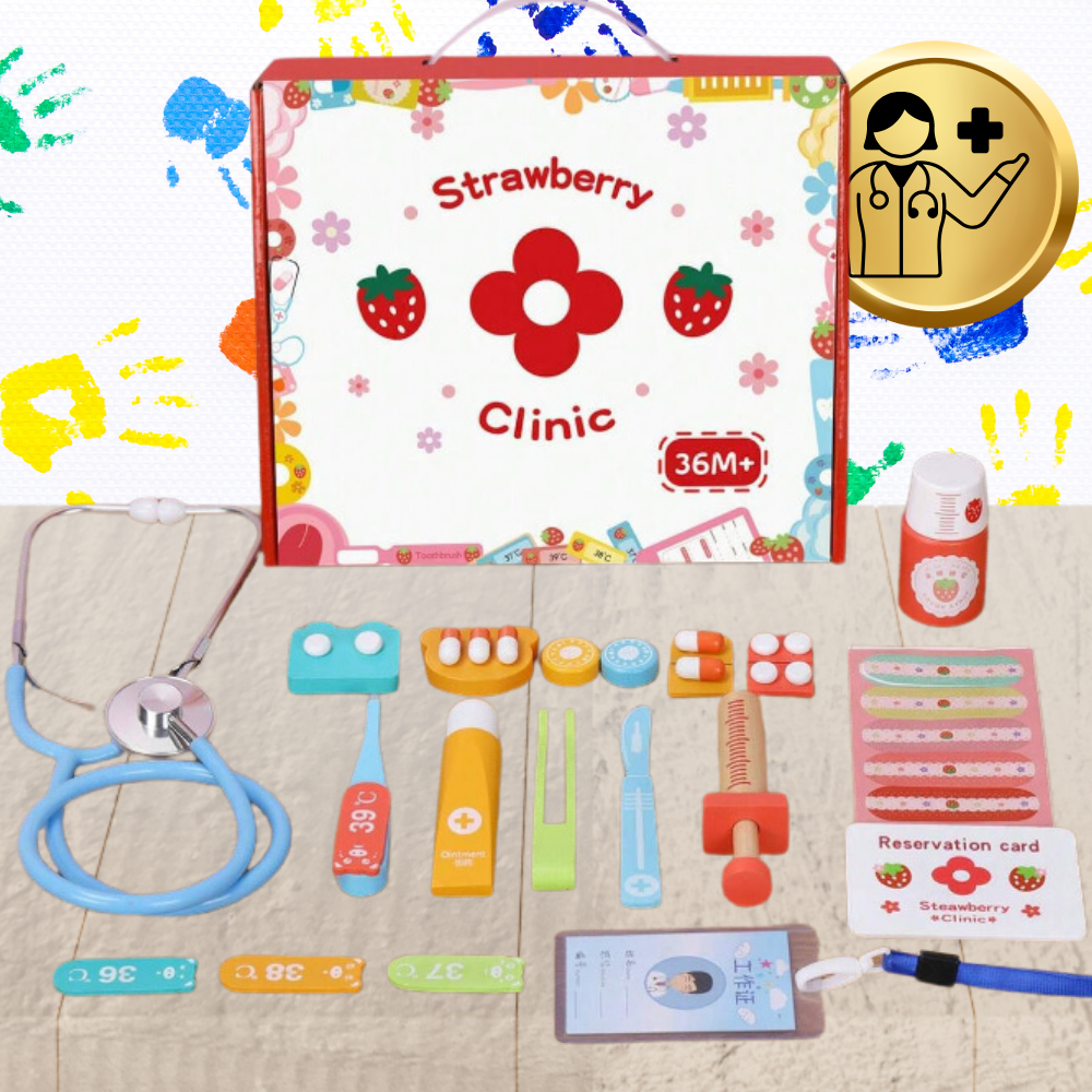 Koka ārsta komplekts ar stetoskopu, rotaļu daktera piederumi | Wooden Toy Doctor Set (0)