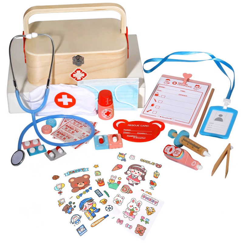 Koka Rotaļu Daktera Ārsta Piederumu Komplekts Koferī | Pretend Play Doctor Kit for Kids (6)