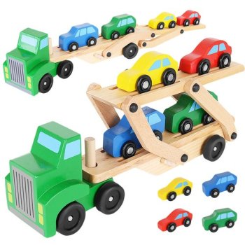 Koka Kravas Automašīna - Evakuators + Automašīnu Komplekts 22698 | Wooden Truck Tow Set Of Cars