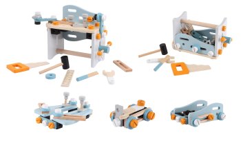 Koka darbnīca ar instrumentiem ECOTOYS konstruktors 52 detaļas