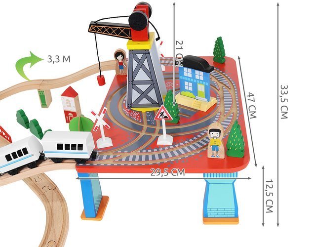 Bērnu Spēļu Rotaļu Koka Dzelzceļš Vilciena Sliežu Trase ar Vilcieniem, 88 elementi | Kid's Wooden Railway Train... (0)