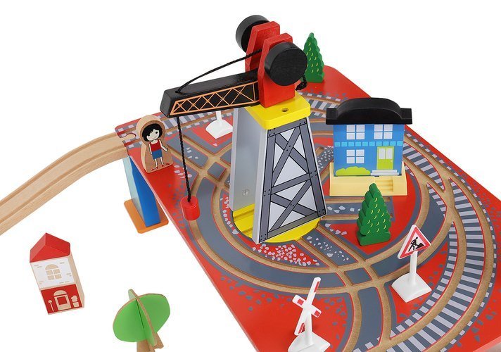 Bērnu Spēļu Rotaļu Koka Dzelzceļš Vilciena Sliežu Trase ar Vilcieniem, 88 elementi | Kid's Wooden Railway Train... (4)
