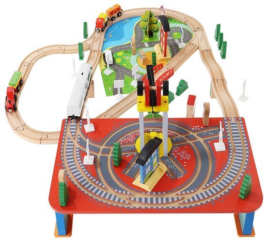 Bērnu Spēļu Rotaļu Koka Dzelzceļš Vilciena Sliežu Trase ar Vilcieniem, 88 elementi | Kid's Wooden Railway Train... (12)