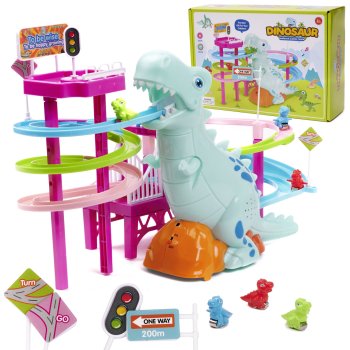 Bērnu Rotaļu Sacīkšu Trase Slidkalniņš, Dinozauri | Kids Toy Slide Track Race, Dinosaurs