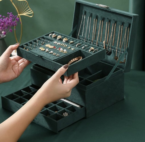 Juvelierizstrādājumu Organizators Bižutērijas Rotaslietu Uzglabāšanas Kaste Lāde, Zaļš | Jewelry Organizer Box (2)