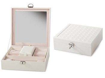 Organizators Organaizers Juvelierizstrādājumu Rotaslietu Uzglabāšanas Kaste ar Spoguli, Balts | Jewelry Case...