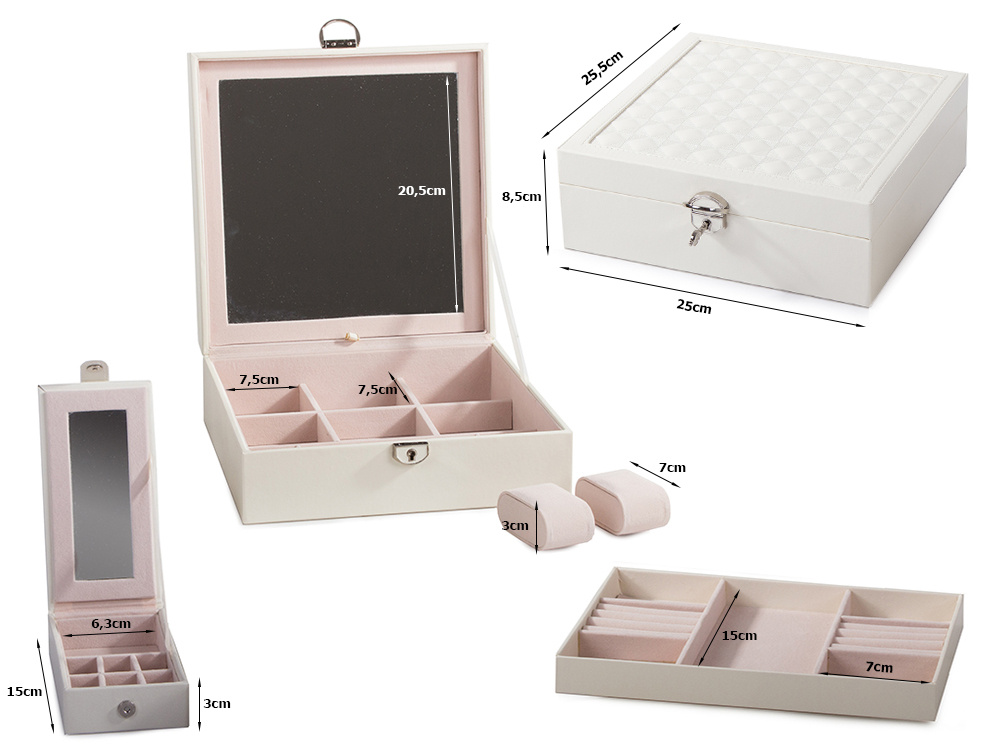 Organizators Organaizers Juvelierizstrādājumu Rotaslietu Uzglabāšanas Kaste ar Spoguli, Balts | Jewelry Case... (0)