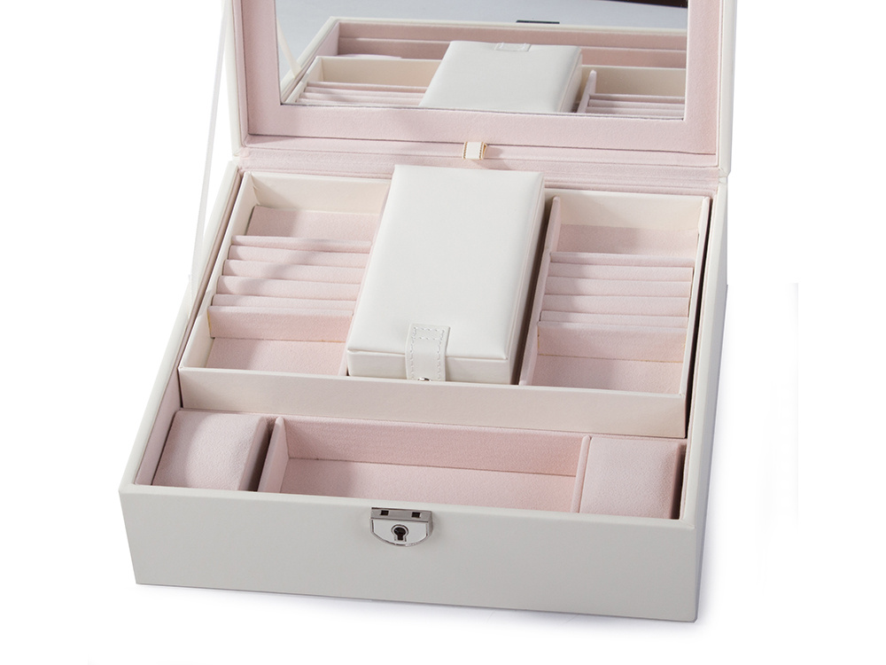 Organizators Organaizers Juvelierizstrādājumu Rotaslietu Uzglabāšanas Kaste ar Spoguli, Balts | Jewelry Case... (2)