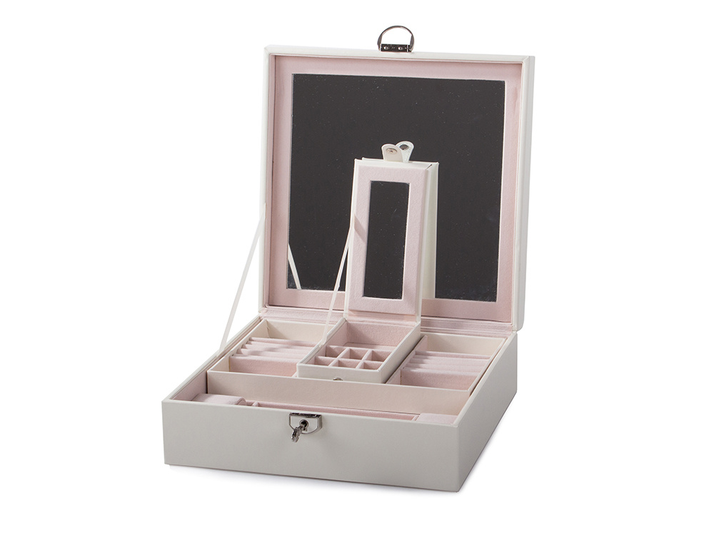 Organizators Organaizers Juvelierizstrādājumu Rotaslietu Uzglabāšanas Kaste ar Spoguli, Balts | Jewelry Case... (4)