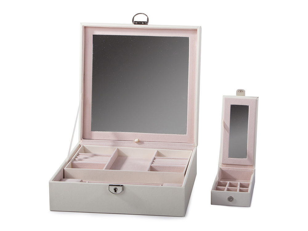 Organizators Organaizers Juvelierizstrādājumu Rotaslietu Uzglabāšanas Kaste ar Spoguli, Balts | Jewelry Case... (5)