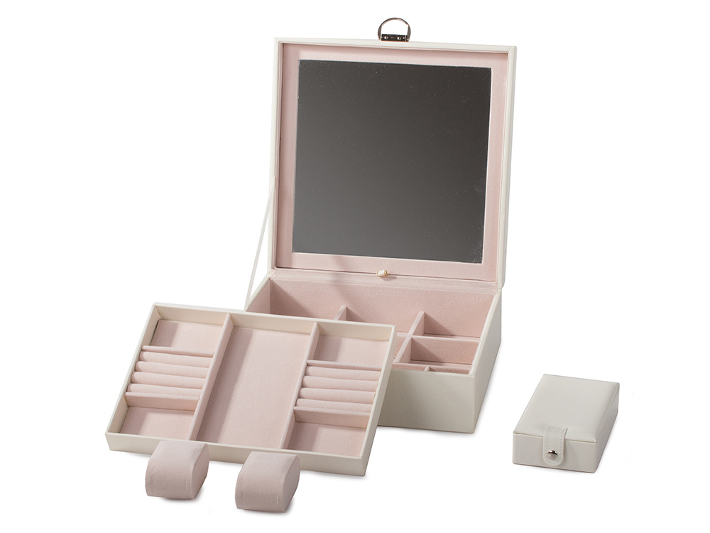 Organizators Organaizers Juvelierizstrādājumu Rotaslietu Uzglabāšanas Kaste ar Spoguli, Balts | Jewelry Case... (6)