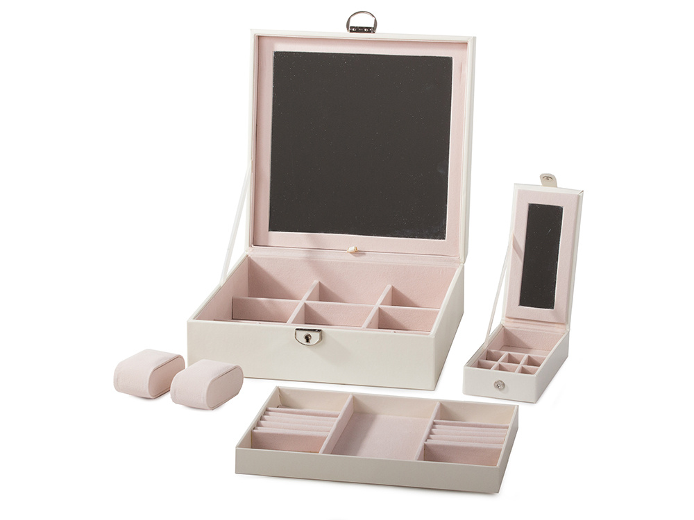 Organizators Organaizers Juvelierizstrādājumu Rotaslietu Uzglabāšanas Kaste ar Spoguli, Balts | Jewelry Case... (7)