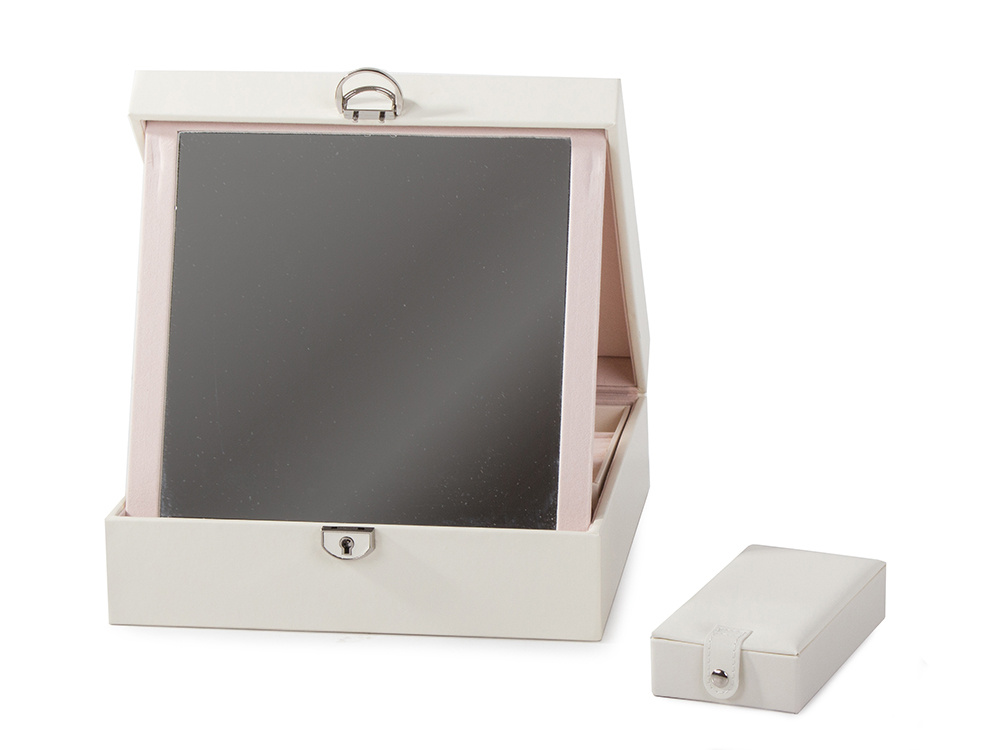 Organizators Organaizers Juvelierizstrādājumu Rotaslietu Uzglabāšanas Kaste ar Spoguli, Balts | Jewelry Case... (9)