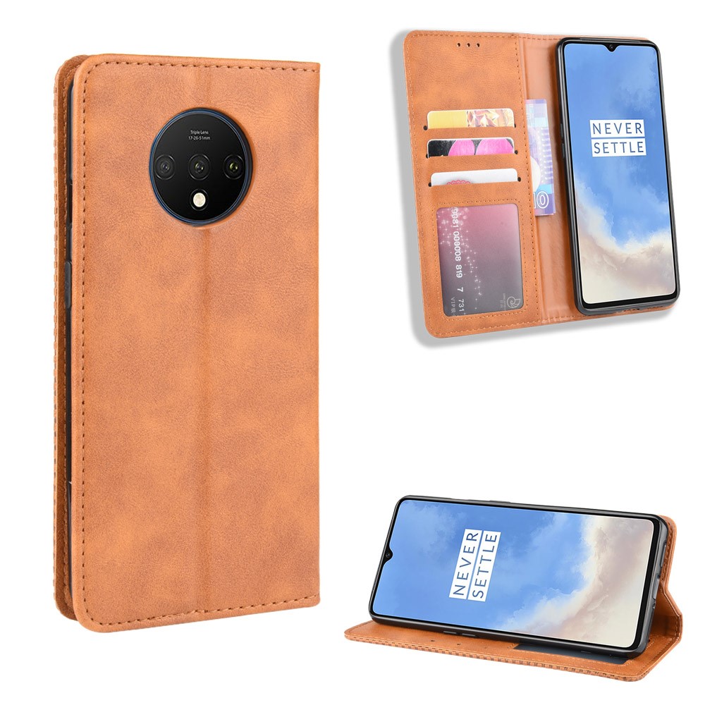 OnePlus 7T Vintage Style Magnetic Leather Wallet Protective Case Cover, Brown | Чехол для Телефона... (2)