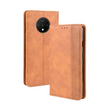 OnePlus 7T Vintage Style Magnetic Leather Wallet Protective Case Cover, Brown | Чехол для Телефона...