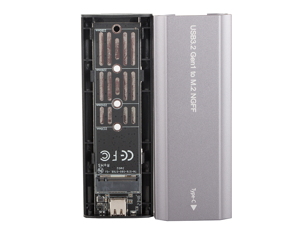 Корпус-адаптер для SSD M.2 SATA NGFF, USB 3.1 и USB Type-C, 2230–2280 мм, серебристый (0)