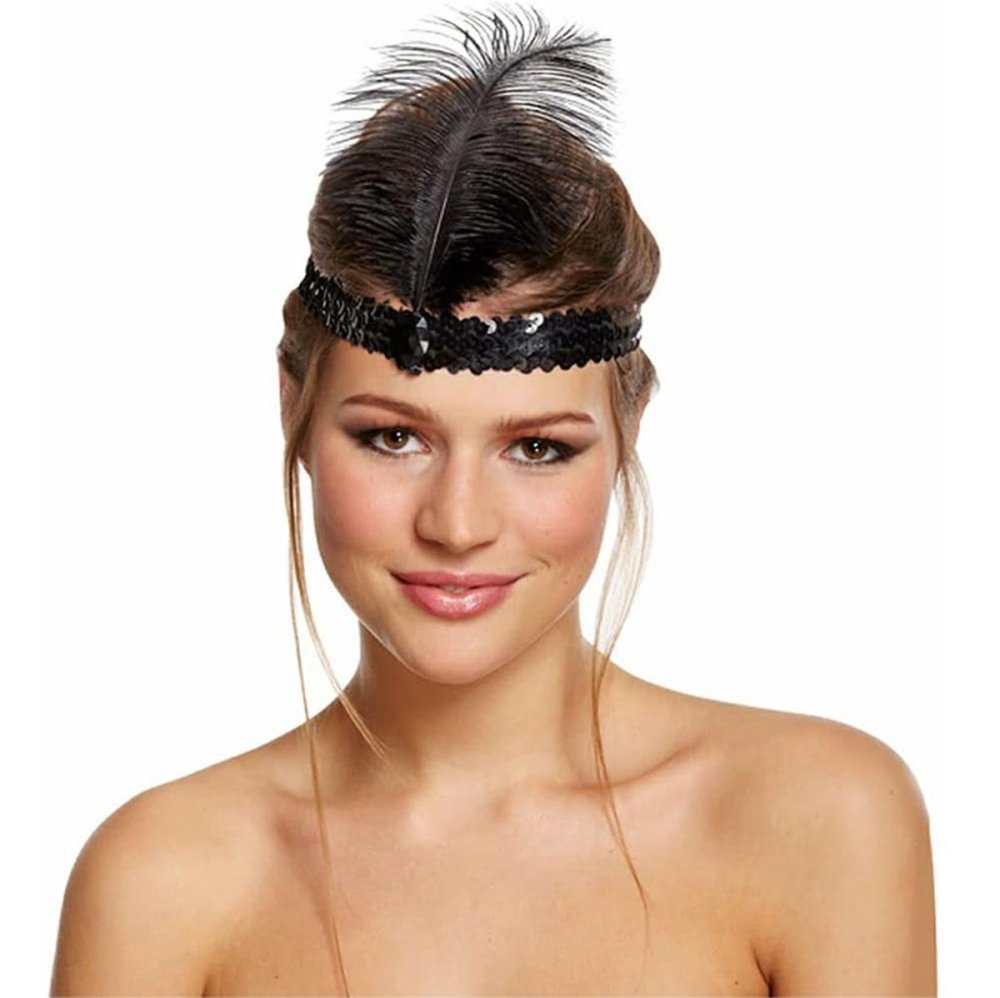 Ободок для головы с пером и пайетками, черный (1)