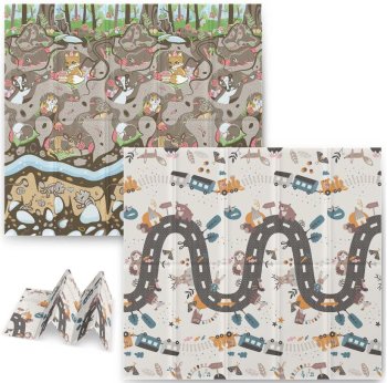 Двухсторонний складной поролоновый коврик для детей Nukido NK-340, Земля-Поезд, 200x180см, XPE | Double-sided Foam Mat for Kids