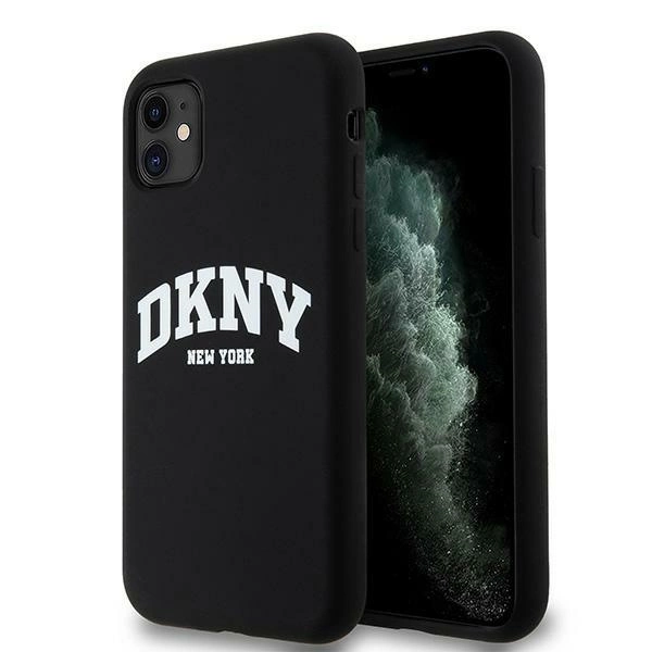 Apple iPhone 11 6.1'' DKNY Liquid Silicone White Printed Logo MagSafe Case Cover, Black | Чехол Кабура...
