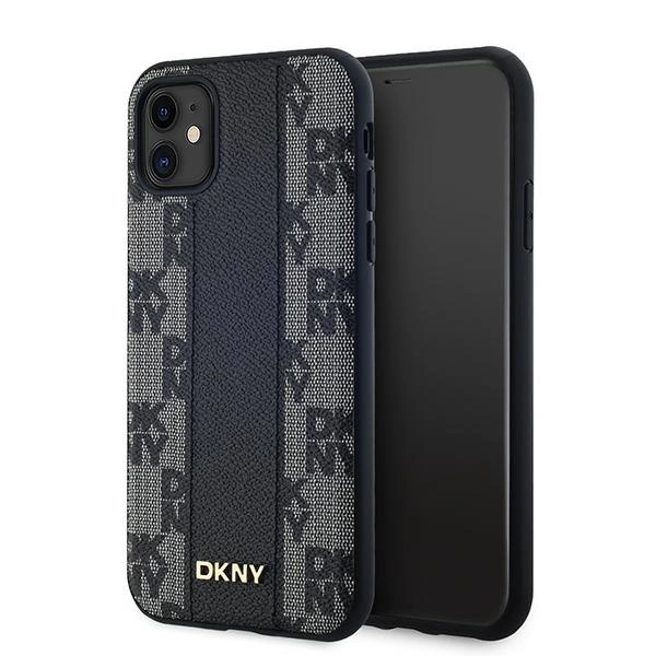 Apple iPhone 11 6.1'' DKNY Leather Checkered Mono Pattern MagSafe Case Cover, Black | Чехол Кабура Кейс...