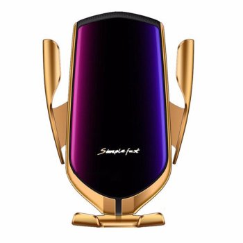 Автоматический Автомобильный Держатель с Беспроводной Зарядкой 10W 2in1, Золотой | Automatic Car Holder with Wireless Charger