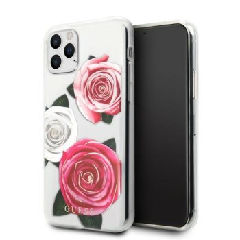 Apple iPhone 11 Pro 5.8'' Guess Flower Desire Pink & White Rose Case Cover (GUHCN58ROSTRT), Transparent | Чехол...