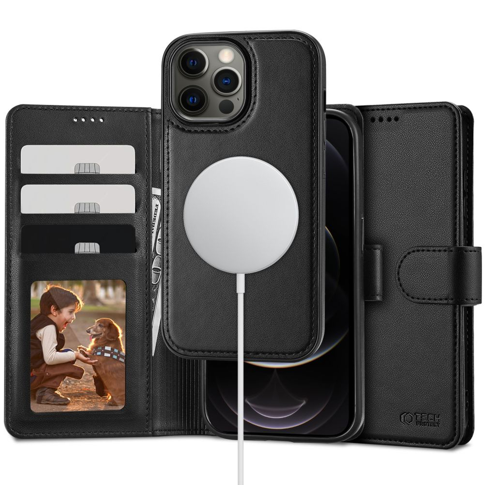 Apple iPhone 12 / 12 Pro 6.1'' Tech-Protect Wallet MagSafe Book Case Cover, Black | Чехол для Телефона...